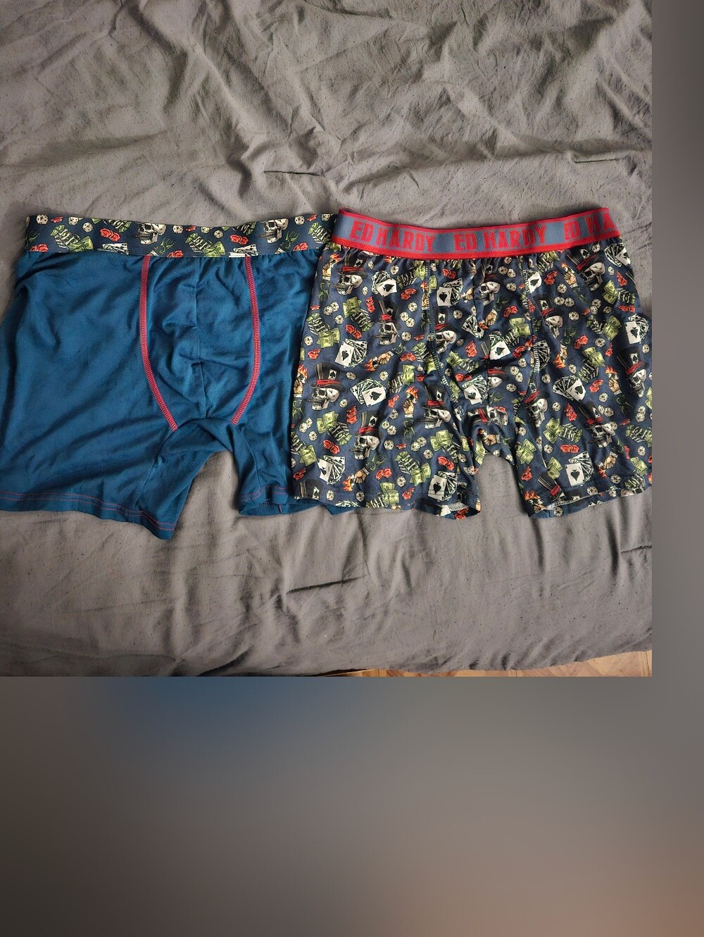 Ed Hardy Blue & Navy Men’s Graphic Boxer Briefs with Red Accents